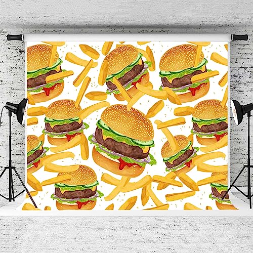 Hamburger French Fries Backdrop, 7x5ft, Fast Food Photograhy Background Birthday Party Supplies Burger Shop Decoration Banner Photo Booth Props BJOKPR0256 - size: 7x5
