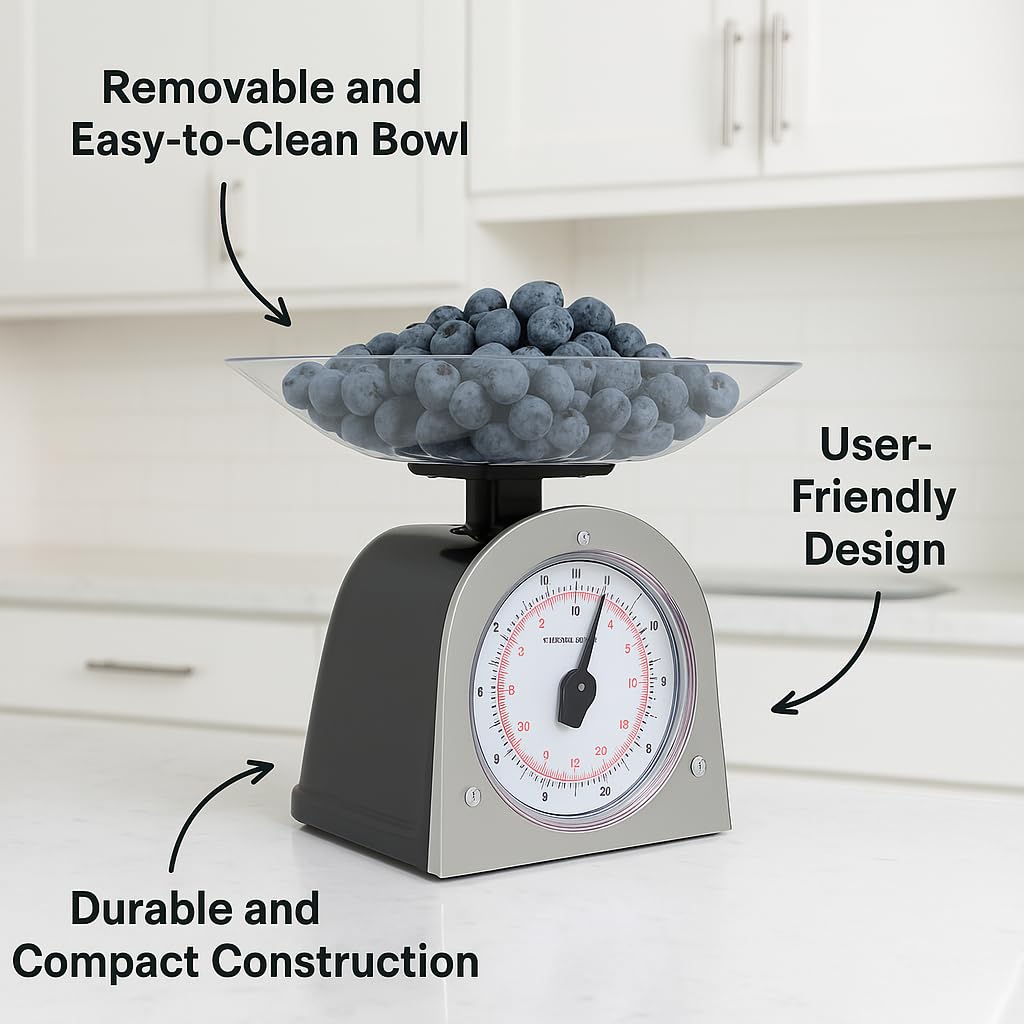 Mechanical Kitchen Food Weight Scale with Removable Bowl – Accurate Measurements up to 11 lbs (5 kg) – Ideal for Cooking, Baking, and Portion Control