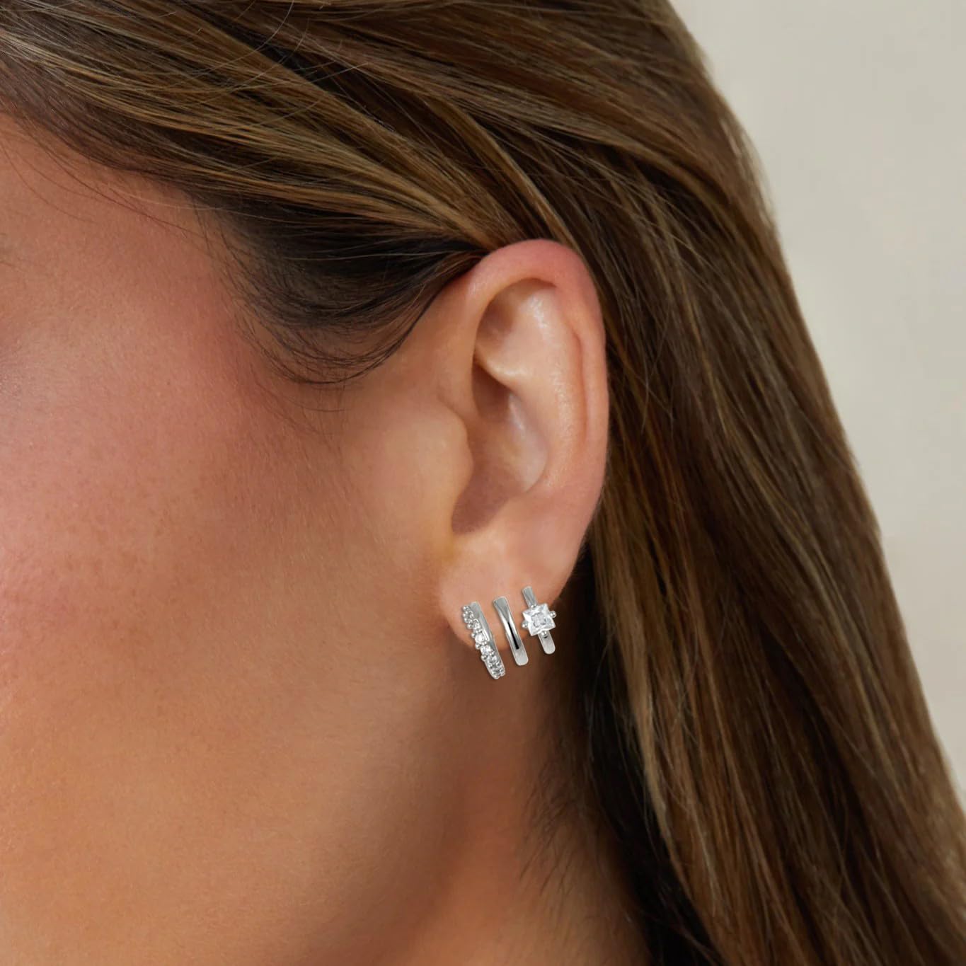 Obidos 14K Gold Plated Illusion Stud Earrings for Women | Triple Huggie Hoop Earrings for One Hole
