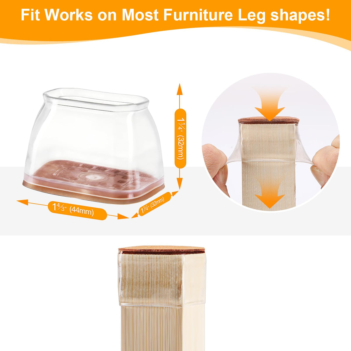 16 Pack Rectangle Chair Leg Floor Protectors for Hardwood Floors (16 Count)