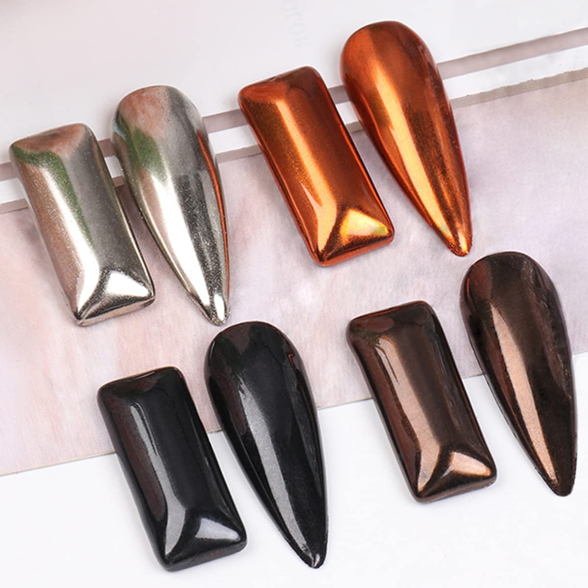 Magic Chrome Nail Powder Holographic Metallic Mirror Effect Silver Copper Black Brown Manicure Glitter Pigment for Nails Art Design, Chrome Powder for Gel Nails Decoration with Tools