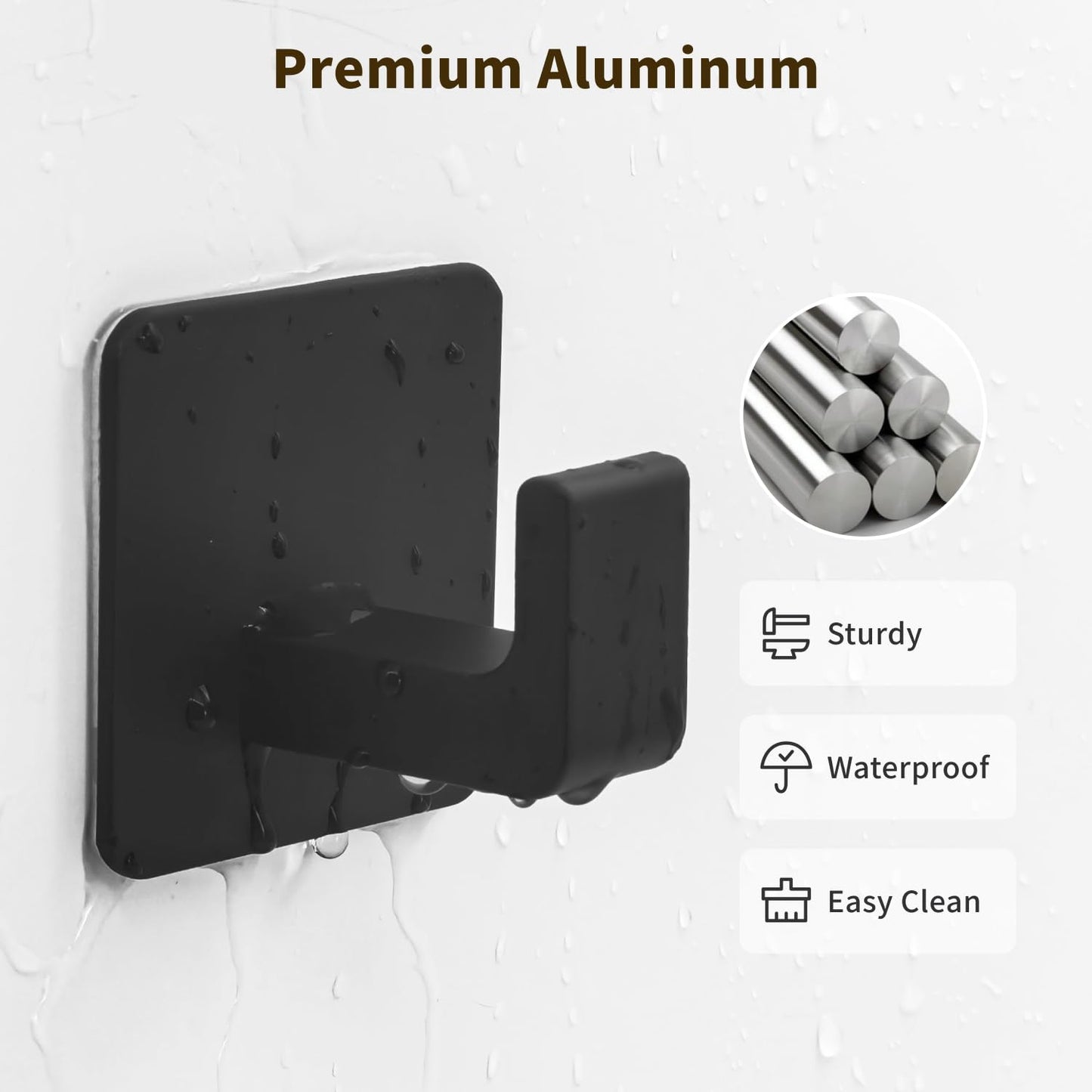 GWAAZXGZ Square Self Adhesive Towel Hooks - 4 Pack Matte Black Metal Hooks, Right-Angle Design for Towels, Robes & Hats, Organize Bathroom, Kitchen, Entryway, Doors, Cabinets on Smooth Surfaces