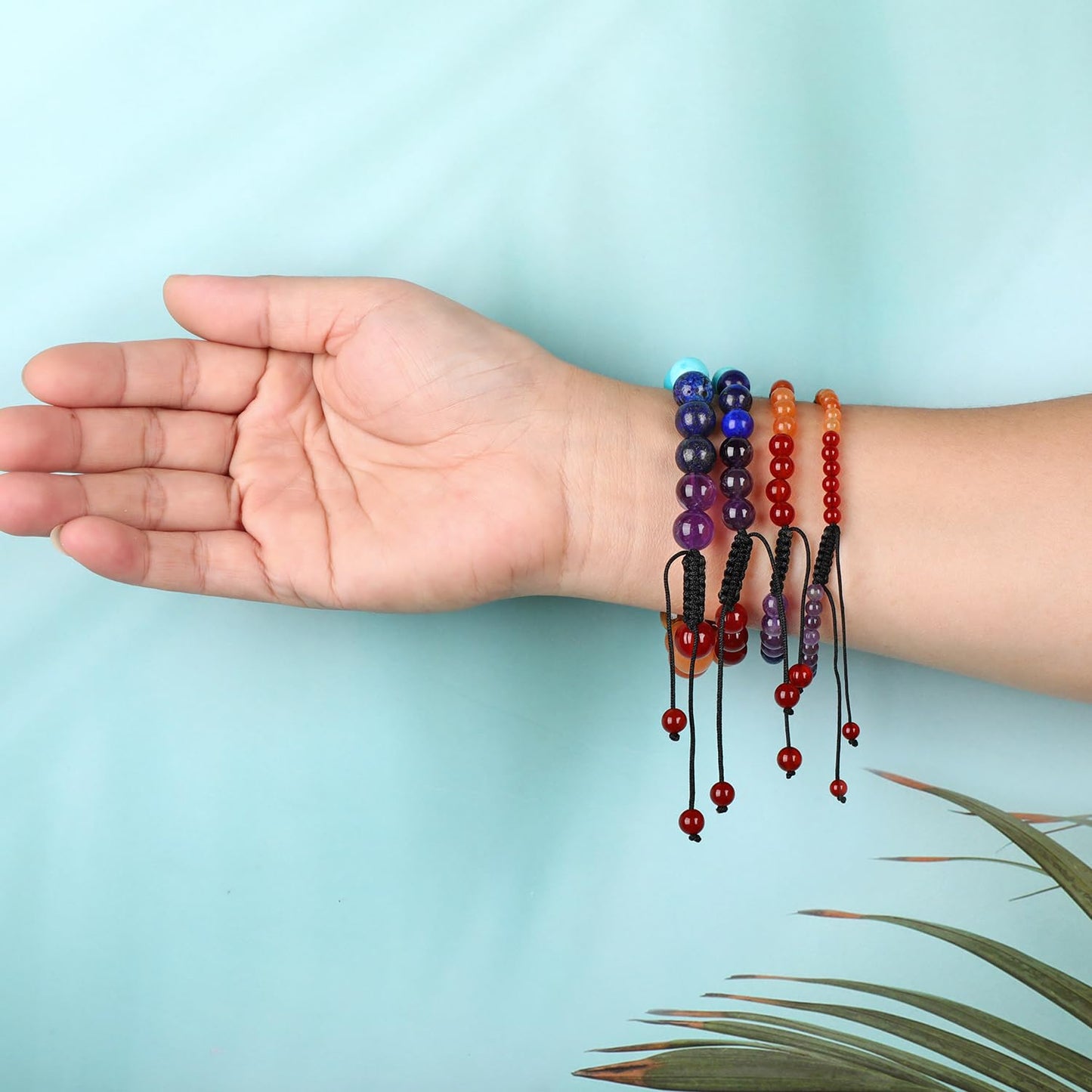 AD Beads 4mm Seven Chakra - Energy Balancing - Handmade Natural Stone Crystal Bracelet with Adjustable Macrame String - Yoga Healing Power Energy Gifts for Men and Women