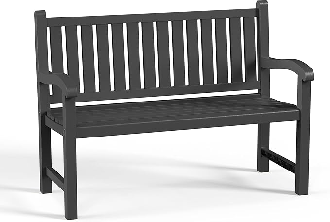 Outdoor Bench, Waterproof & Weatherproof Garden Bench with Ergonomic Design, 2-Person Resin Bench for Porch, Deck, Patio, Outdoor, Garden & Park(Black)