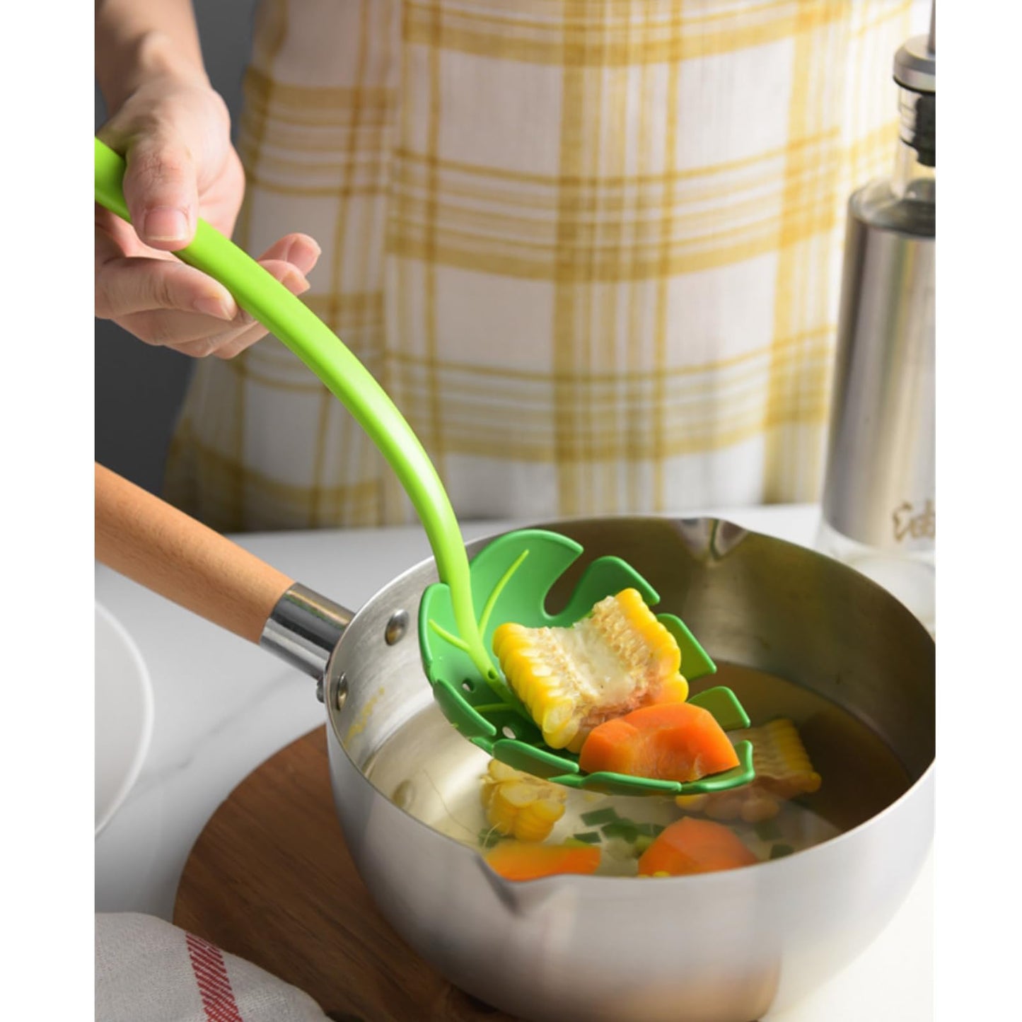 3 PCS Jungle Unique Green Leaf Noodle Leaky Turtle Back Leaf Cooking Spoon for Kitchen Tools