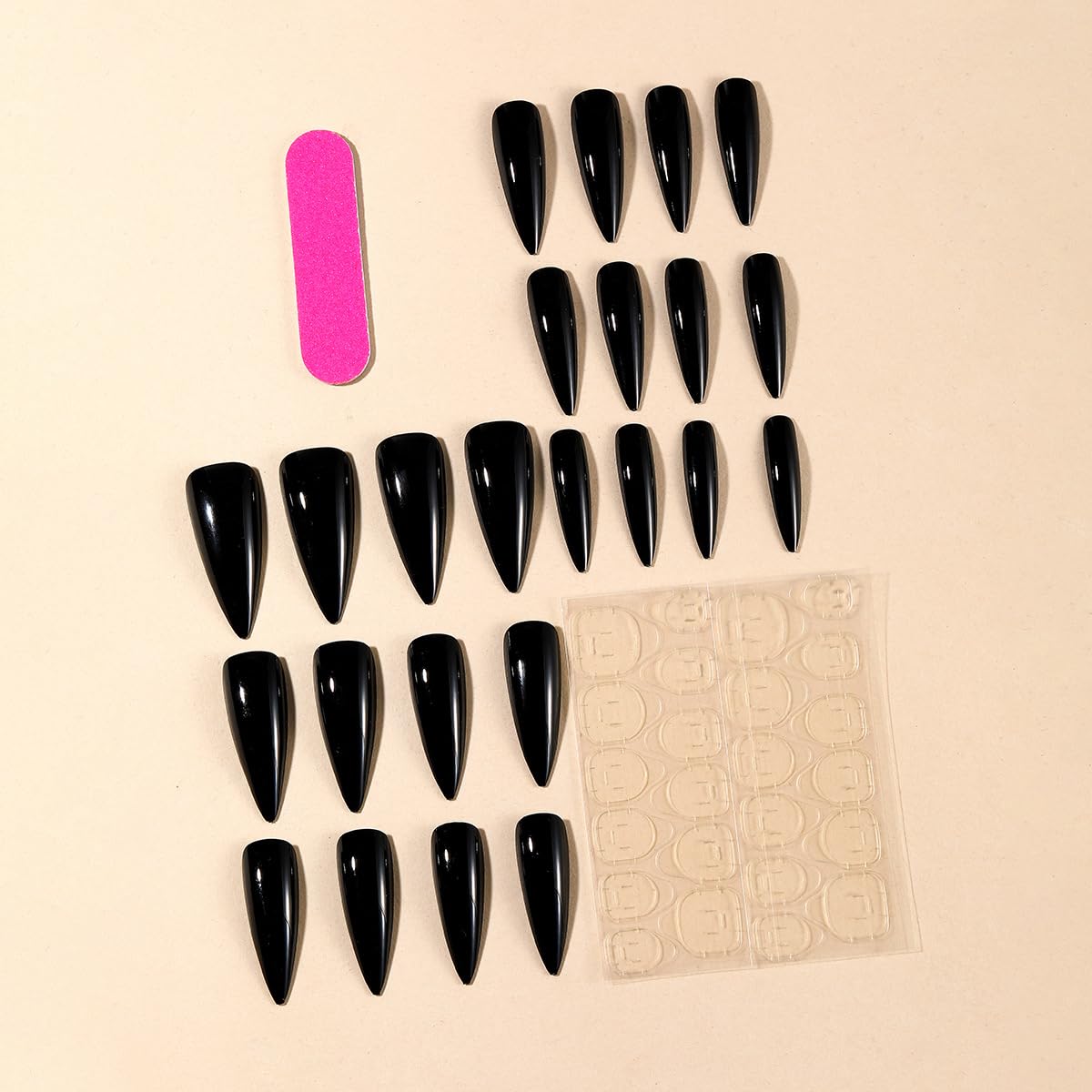Press on Nails Long Stiletto Fake Nails Black False Nails Solid Color Design Extra Long Full Cover Glossy Acrylic Nails for Women Manicure 24PCS
