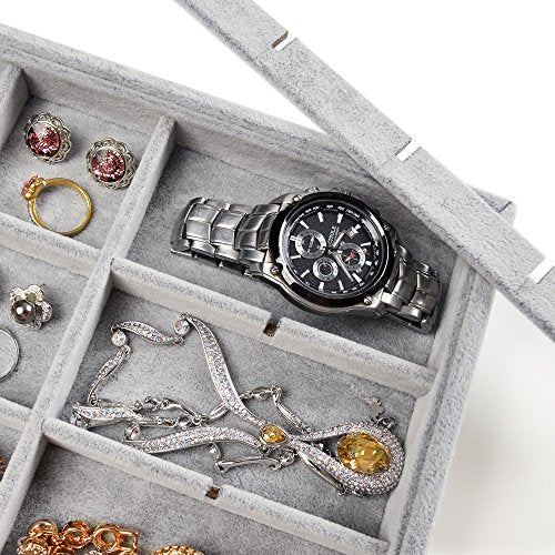 Oirlv 24 Grid Ice Velvet Jewelry Drawer Organizer Tray Stackable Jewelry Trays Removable Dividers for Rings Earring Storage Display - size: 24 Grid Tray