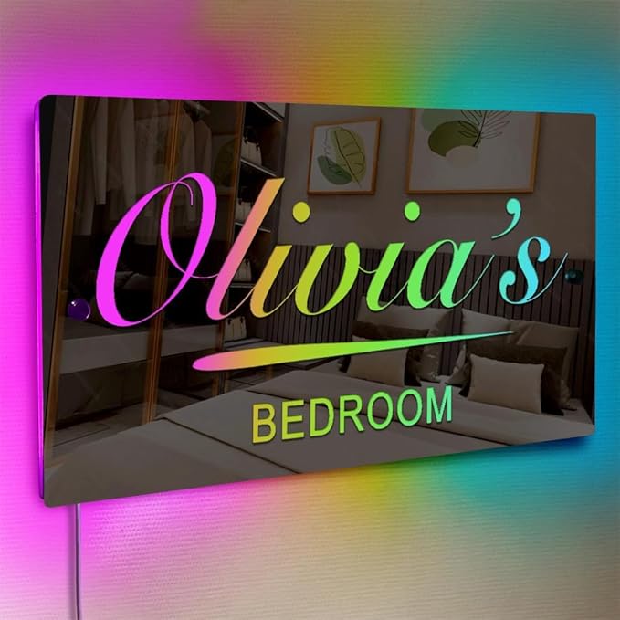 Personalized LED Name Sign - Custom Mirror With Name - Wall Light Up Sign for Bedroom Party Shop Bar Salon Wedding