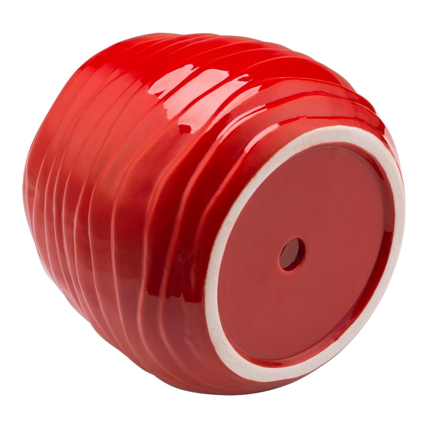 MyGift 5.5 Inch Modern Red Ceramic Plant Pot with Drainage Hole and Decorative Wavy Design, Small Succulent Planter Container