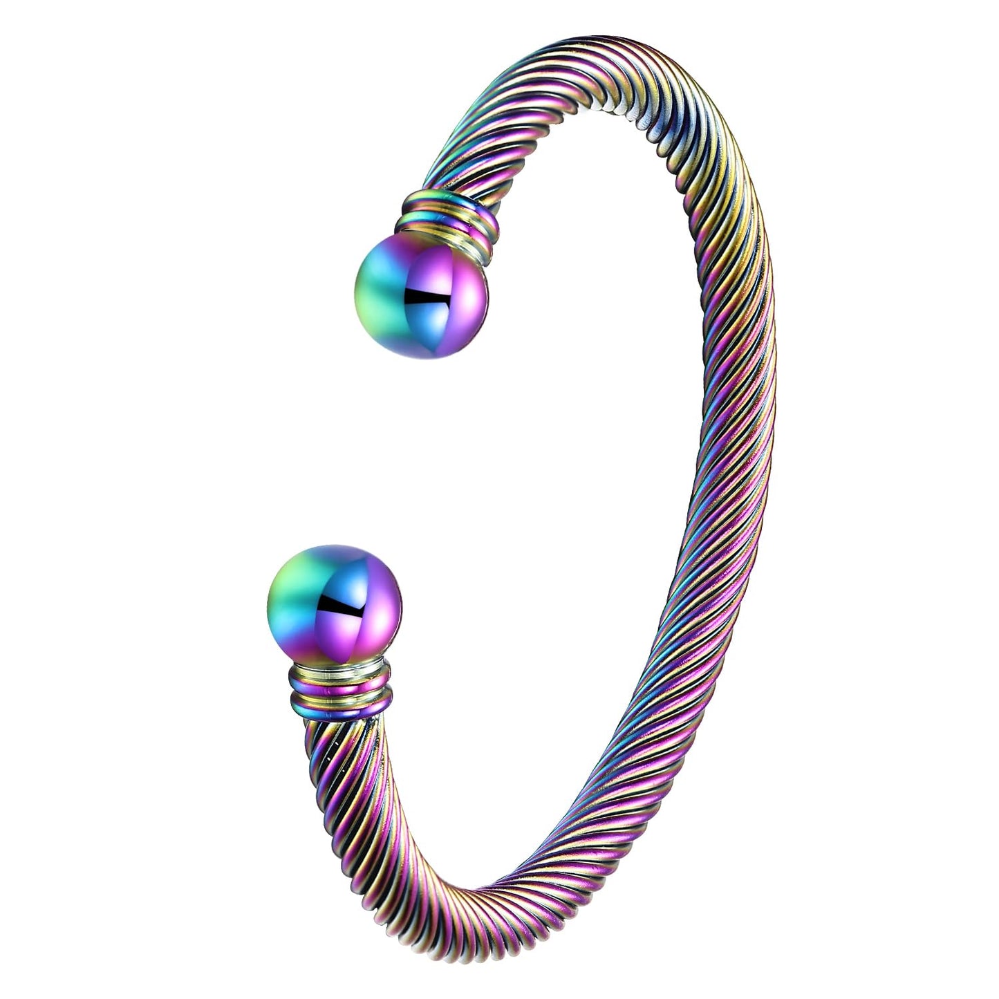 BOLAGTIER Stainless Steel Twisted Cable Wire Bracelets Adjustable Open Cuff Bangle Bracelet Vintage Jewelry Gift for Women (C-Rainbow)