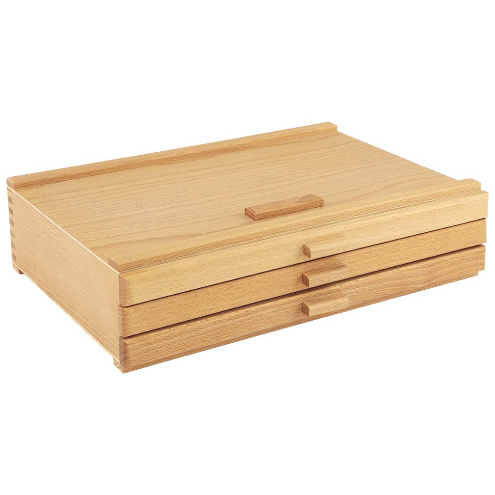 Creative Mark Pastel Storage Box, 3 Drawer Wood Box with Foam Lining, Sturdy and Stackable Art and Craft Supplies Storage Box for Artist Tools, Pens, Pencils and More, Natural Finish