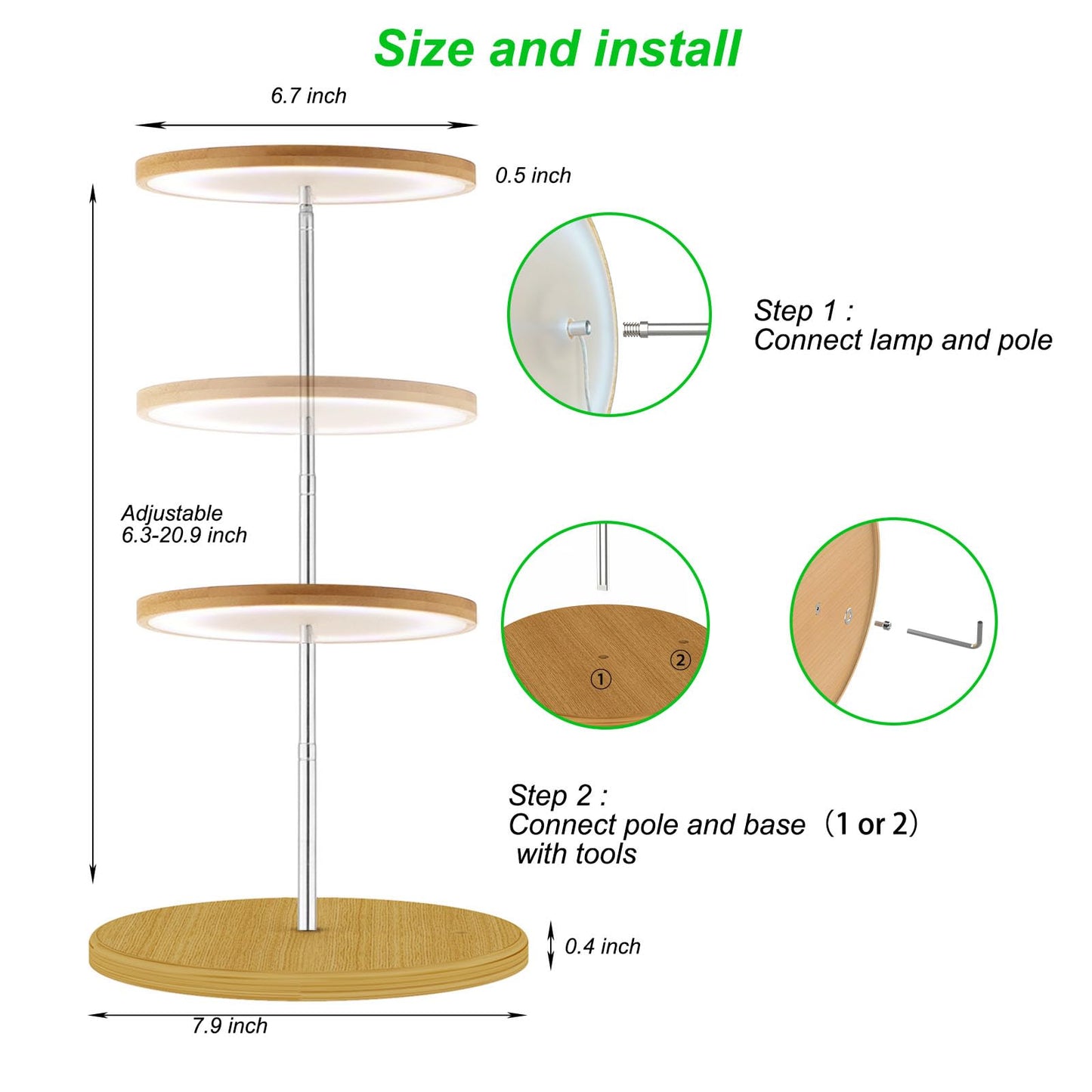 Plant Grow Light for Indoor Plant,Bamboo Mini LED Grow Light Garden,Height Adjustable,Automatic Timer with 8/12/16 Hours，1 Pack