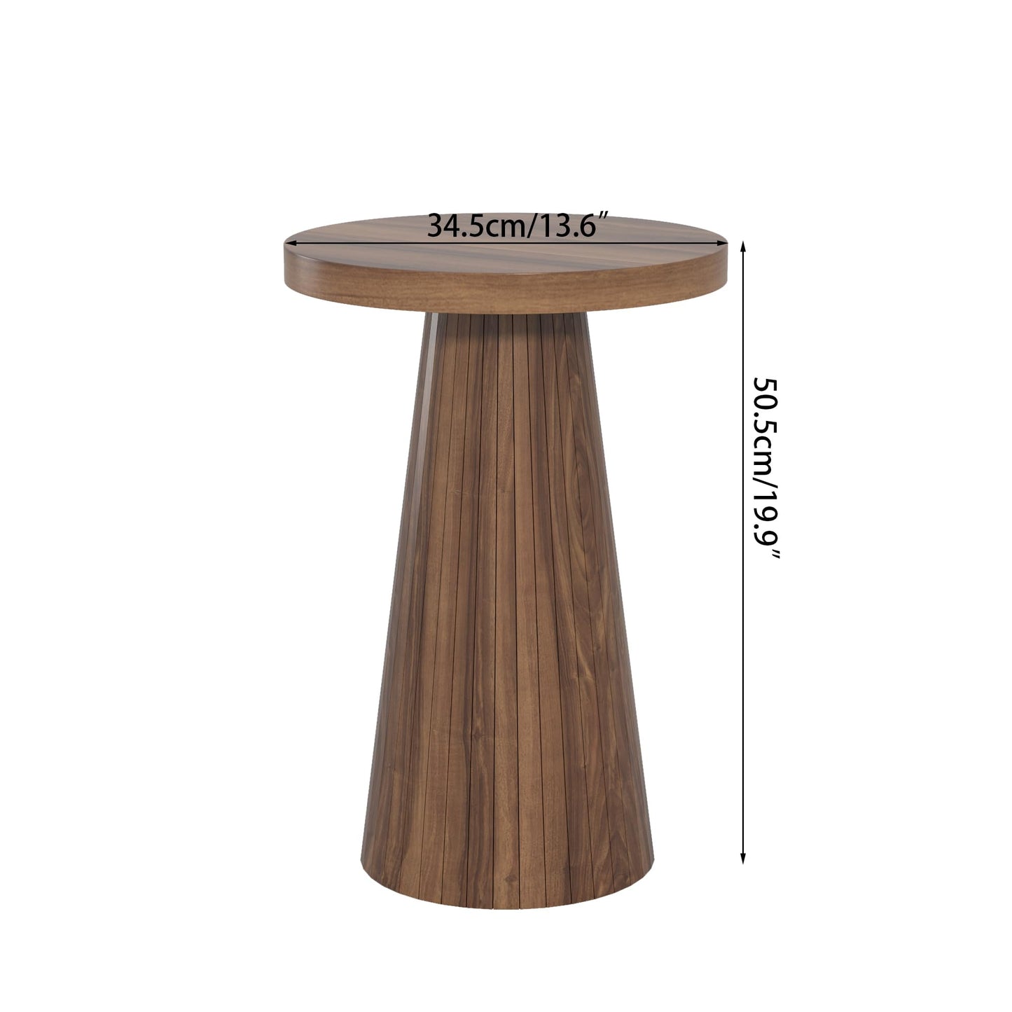 Round Fluted Accent End Table, Pedestal Side Small for Living Room, Mid Century Modern Night Stand, Wood Nightstands for Bedroom (Big Walnut)