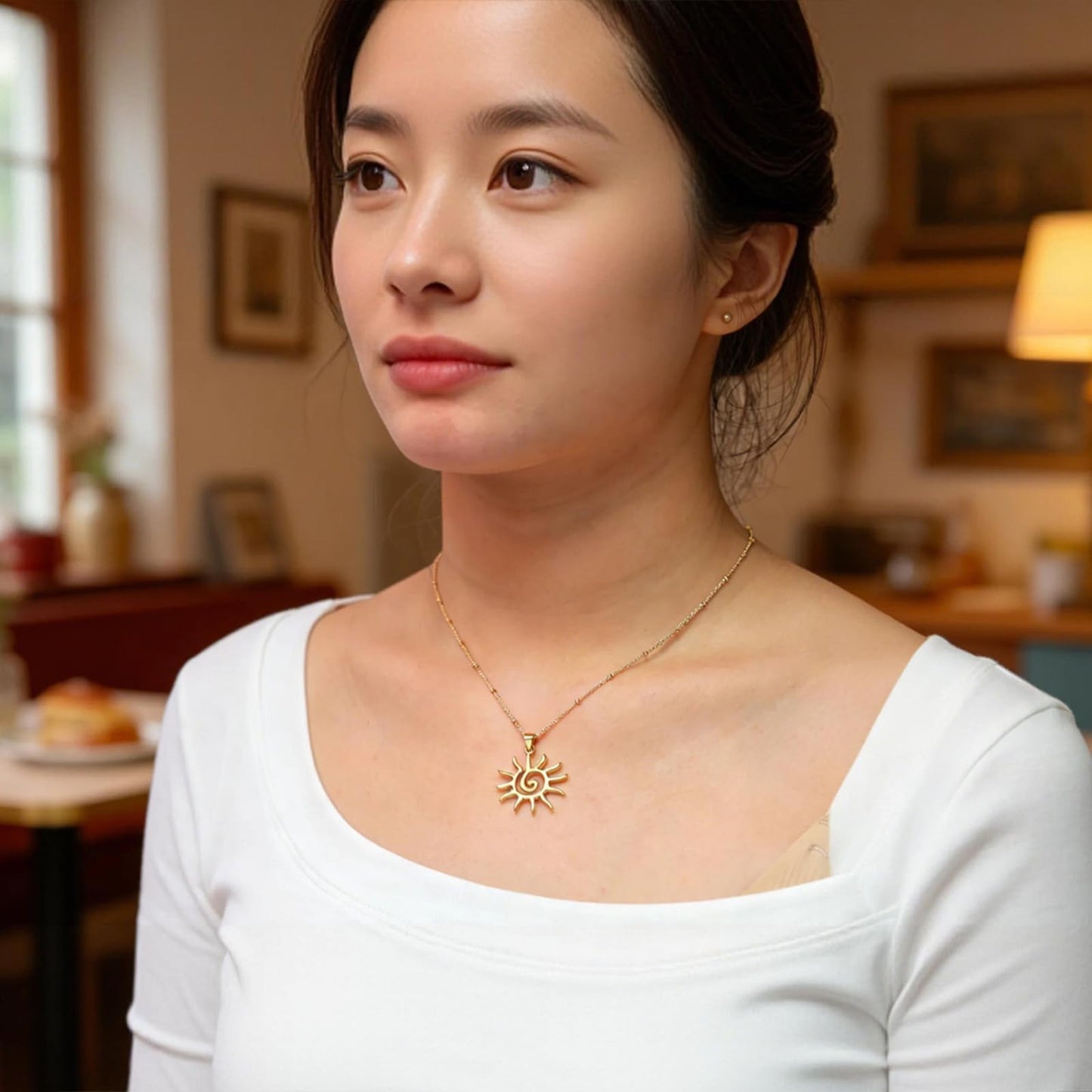 MAIKERDER Sun Necklace, 14K Gold Plated Sun Pendant Necklaces for Women Non Tarnish 16 Inches