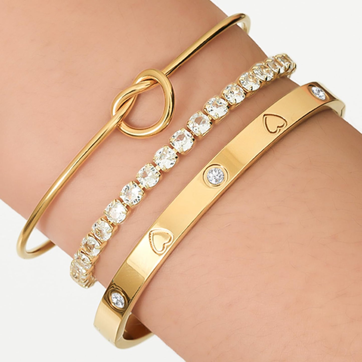 FAFUGA 18 K Gold Plated Love Bangle Bracelet Stack Cuff Jewelry for Women Jewelry Set for Women Gift with Box (style9)