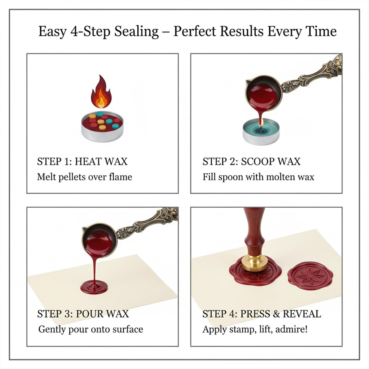 Operitacx 2 Pcs Antique Copper Wax Seal Spoon 4.33 Inch Carved Sealing Wax Tools for Envelopes Invitations Crafts Wine Packing