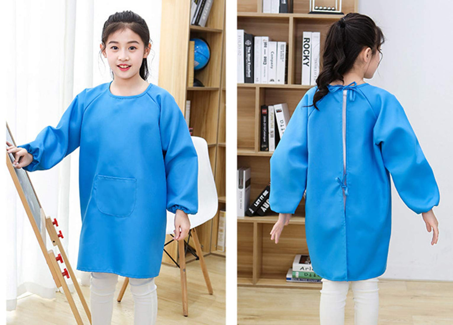 Lauthen.S 2 Pack Kids Art Smocks,Artist Painting Aprons Long Sleeve with Pocket for Toddler 4-8 Years(Blue/Purple)