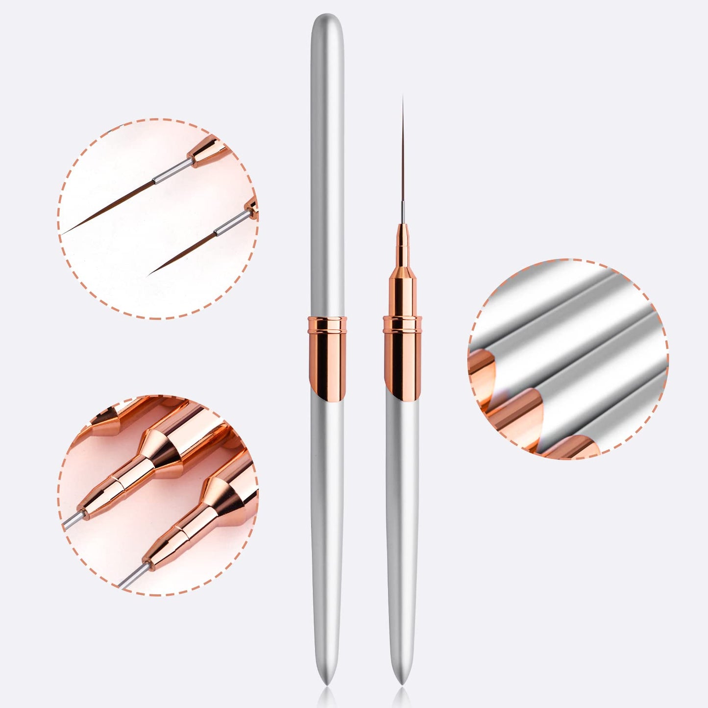 Yasterd 6pcs Nail Art Brushes Liner Striping Brush Set Nail Art Long Striper Pen, Nylon Bristles, Silver Metal Handle, 5/7/9/11/15/25mm