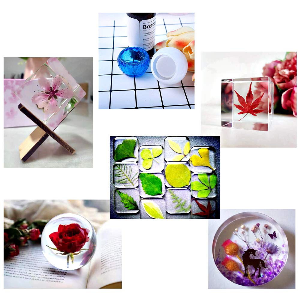Resin Molds Silicone Kit 20Pcs,Epoxy Resin Molds Including Sphere,Cube,Pyramid,Square,Round, Used for Create Art,DIY,Coasters,Candles.Bonus Decorative Sequins and The Complete Set(20PCS Resin molds)