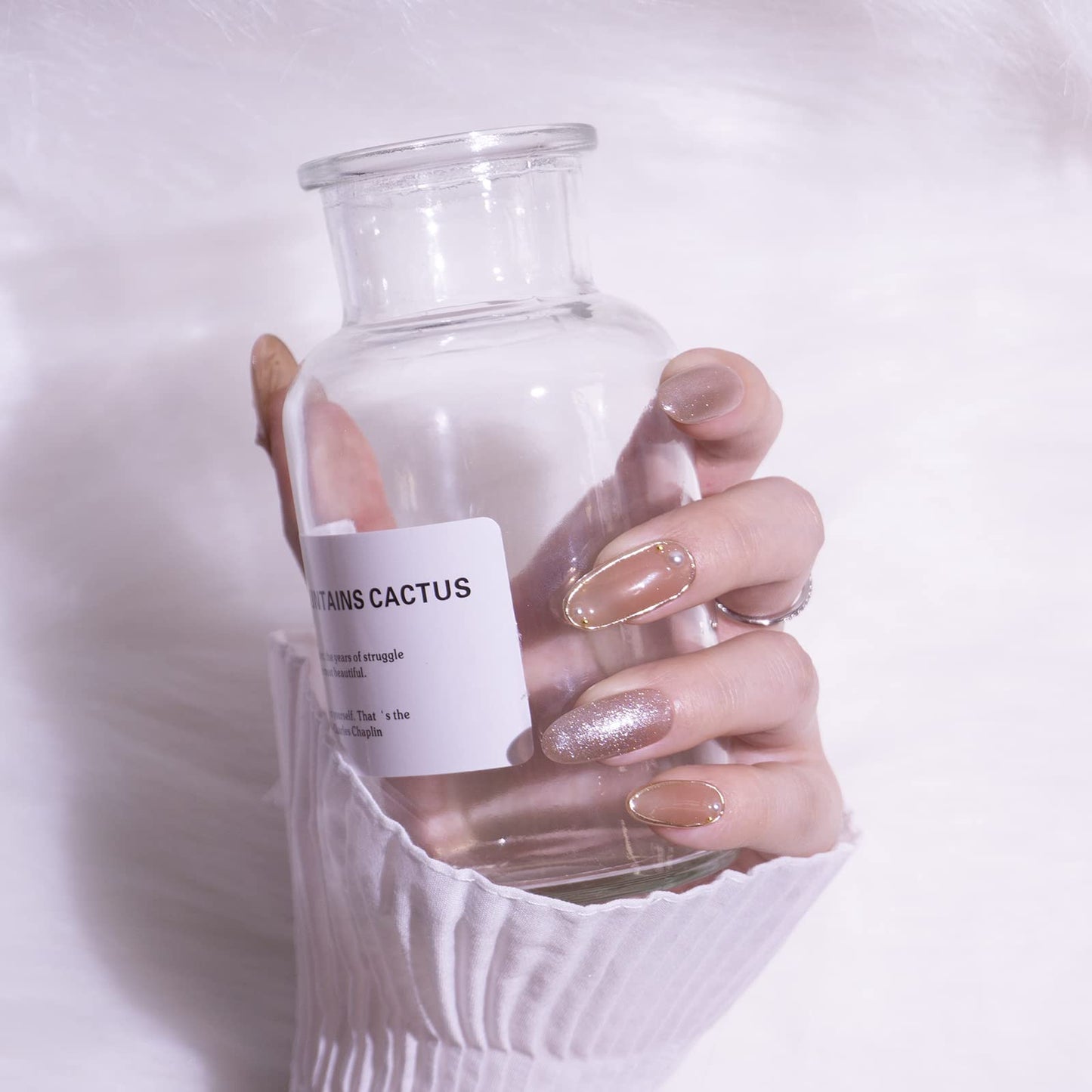 LIGHT RAIN Press on Nail Tips - Milky Way, Luxury Reusable Seven Layers Gel UV Finish False Nails, Handmade Nail Art with Design by Licensed Professional Manicurist, Long Oval Shape, Medium Size
