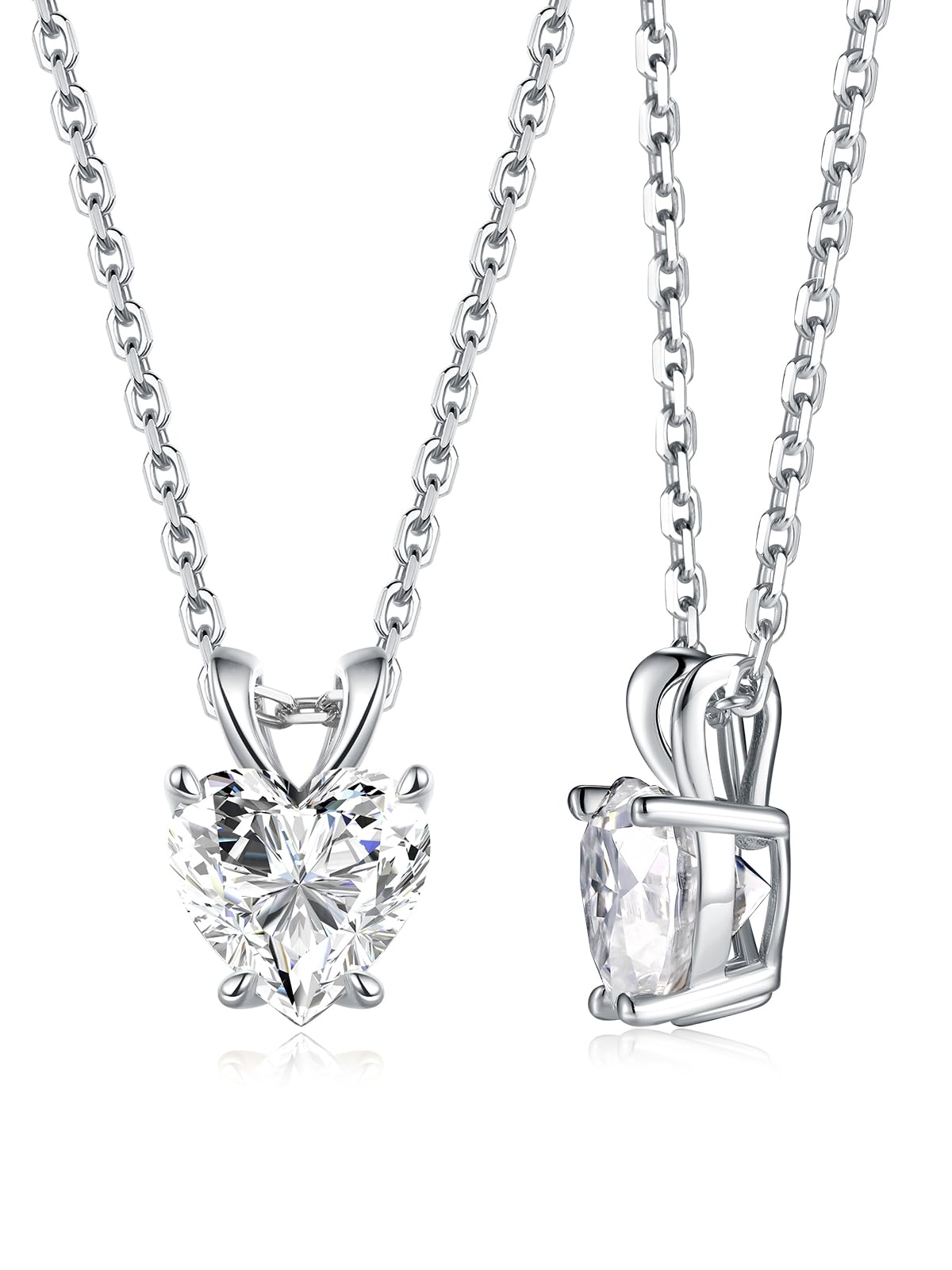 CYW Womens Small Moissanite Simple Heart Necklace 925 Sterling Silver Imitation Diamond Solitaire Pendant Necklace