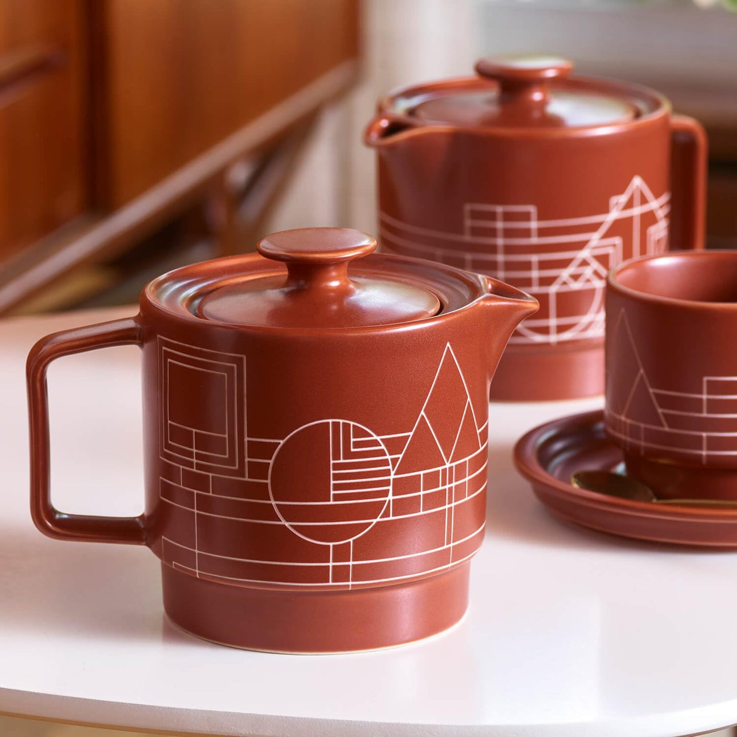 Tea Forte Ceramic Teapot with Removable Stainless Steel Infuser Basket and Lid, Steeps 24 oz. Loose Leaf Tea, Dishwasher & Microwave Safe, Gifts for Mom, Terra - Frank Lloyd Wright