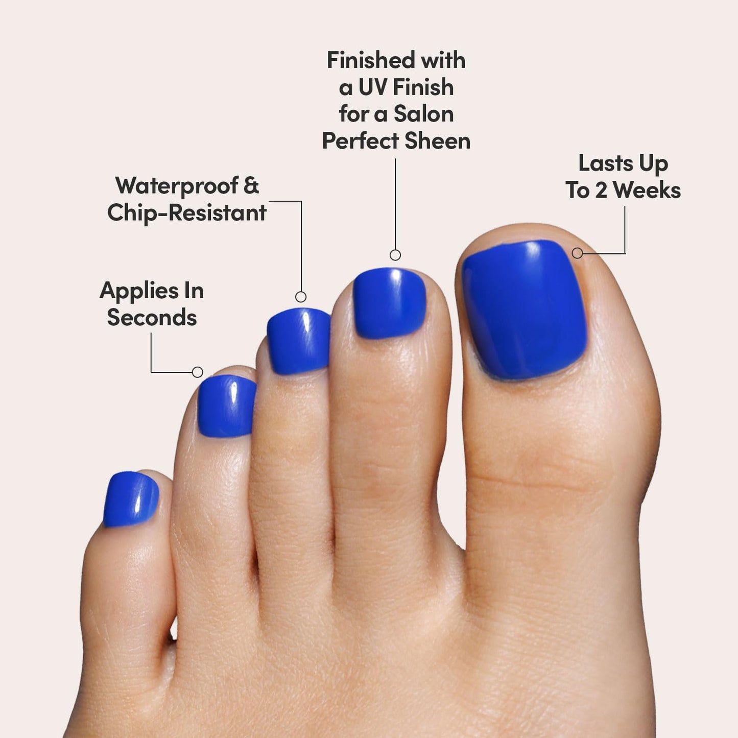 Glamnetic Press On Toenails - Cobalt Blue | Solid Opaque Blue Fake Toe Nails with a Glossy Finish | 16 Sizes - 32 Toe Nail Kit with Glue