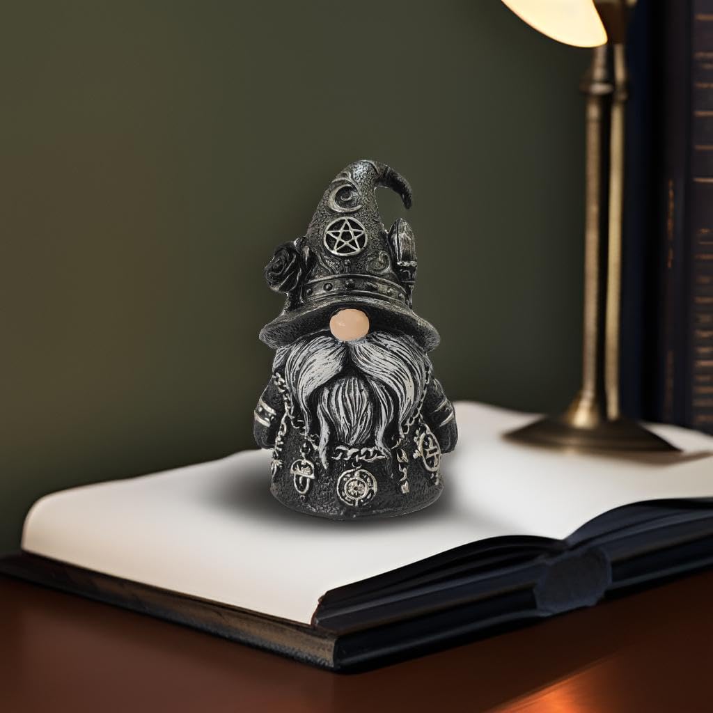 wsmart Gothic Garden Gnome Statue, Dark Academia Decor, Horror Collectible Figurines, Unique Halloween Decorations Cool Pagan Altar Witch Aesthetic Decoration Gift （Black Resin ）
