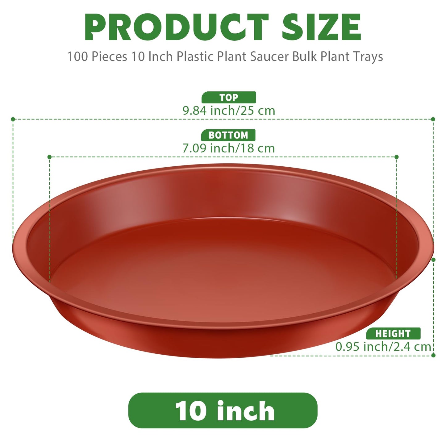 Domesni 100 Pcs Plastic Plant Saucer - Bulk Plant Trays for Indoor & Outdoor Pots - Sturdy Red Drip Trays for Flower Pots (10 Inches)