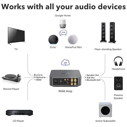 WiiM Amp: Multiroom Streaming Amplifier | Compatible with AirPlay, Google Cast, Alexa | HDMI, Voice Control | Stream from Spotify, Amazon Music, Tidal & More | Space Gray