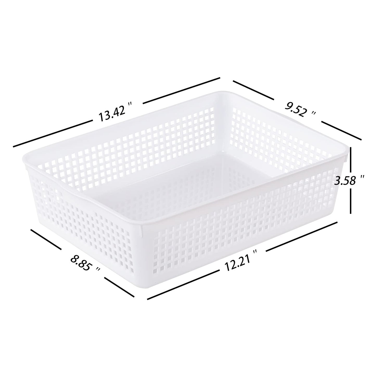 Innouse 6 Pack A4 Paper Size Plastic Storage Baskets, White File Organizer Basket Tray