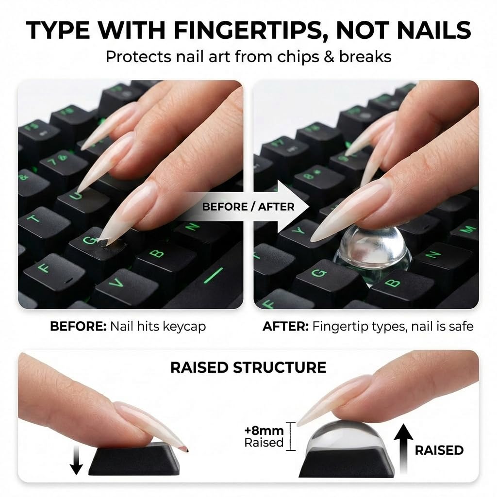 Quafochi 110pcs Keyboard Bubbles for Long Nails, Clear Raised Glass Key Covers, No-Residue, Reusable, Easy to Apply, Keyboard Stickers for Desktop Keyboards, External Keyboards, Calculators