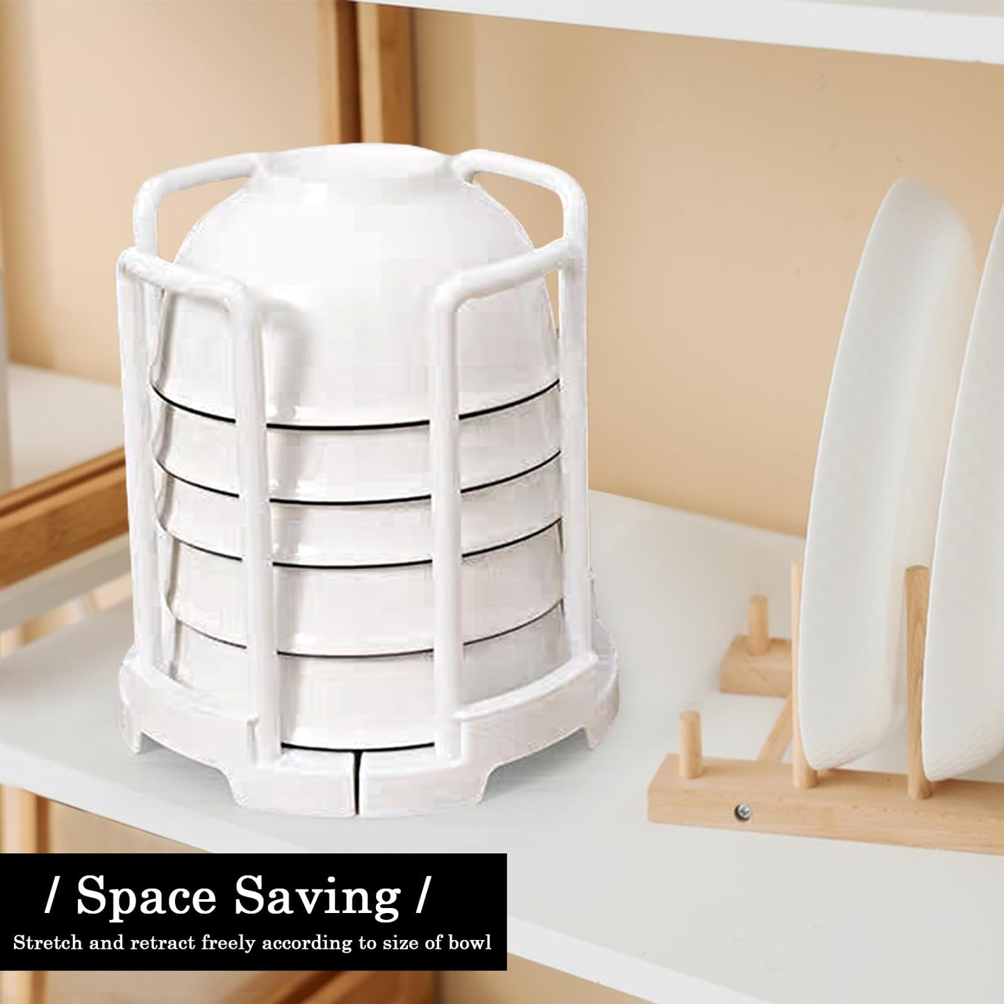 ZJIVQO Bowl Rack, Adjustable Plate Holders, Dish Holder, Plate Dish Rack with Handle for Kitchen Bowl Organizer