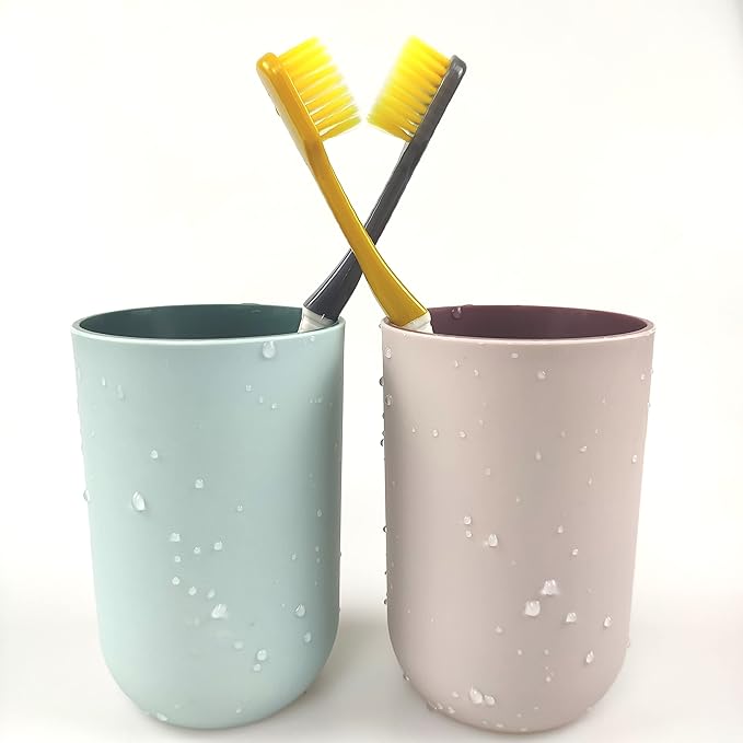 Unbreakable Reusable Drinking Cups Set of 2 Colors, Plastic Toothbrush Cup Tumblers 300 ml/10.5 oz, Dishwasher Safe (Light blue & Light pink)