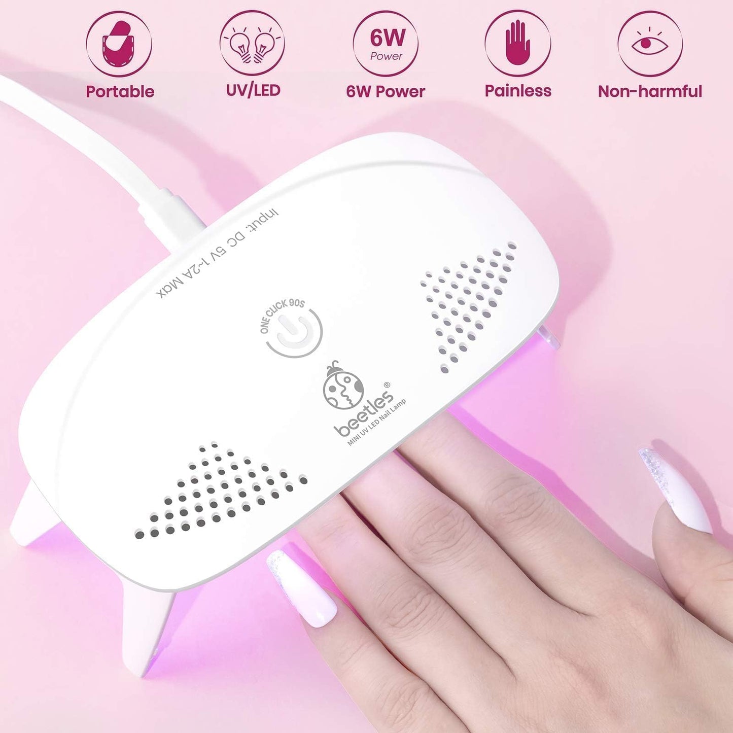 Beetles Uv Light for Nails Mini Nail Lamp Poly Nail Gel Curing Lamp Nail Gel Portable UV Led Nail Light for Gel Top Coat Gel Nail Polish Manicure Tool DIY Nail Art