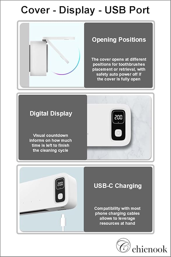 UV Toothbrush Holder, Sanitizer Cleaner Dryer, Wall Mounted with Rechargeable Battery