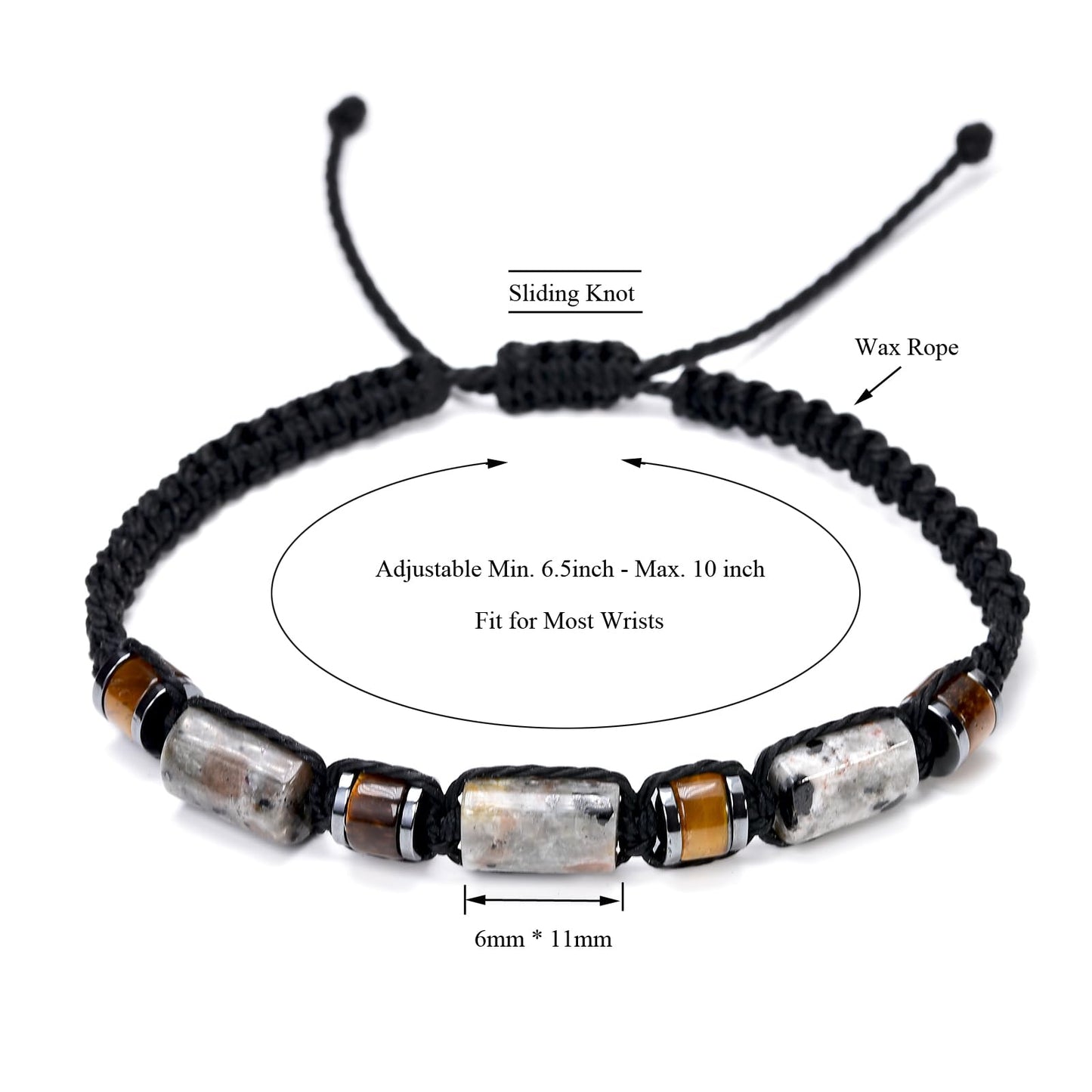 Senxilk Natural Yooperlite and Tiger Eye Stone Beaded Wrap Bracelet for Men, Black