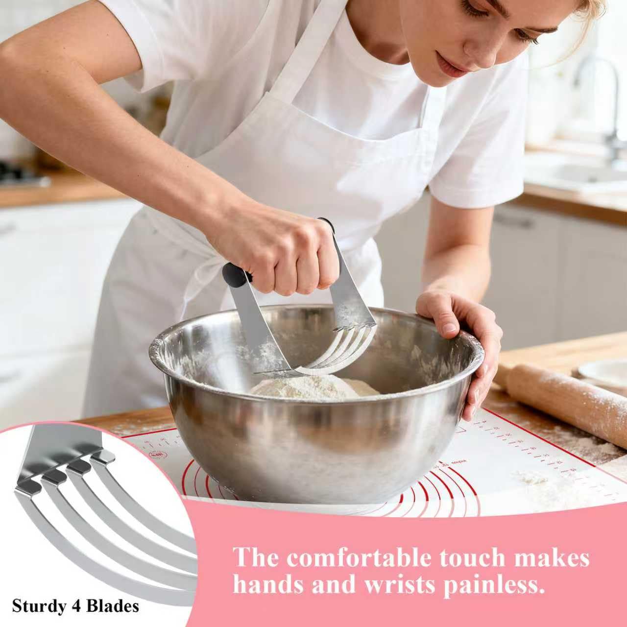 Frapkom Biscuit Cutter, Silicone Pastry Dough Baking Mat Set, Baking Tools and Accessories Kit (4 Pcs/Set)