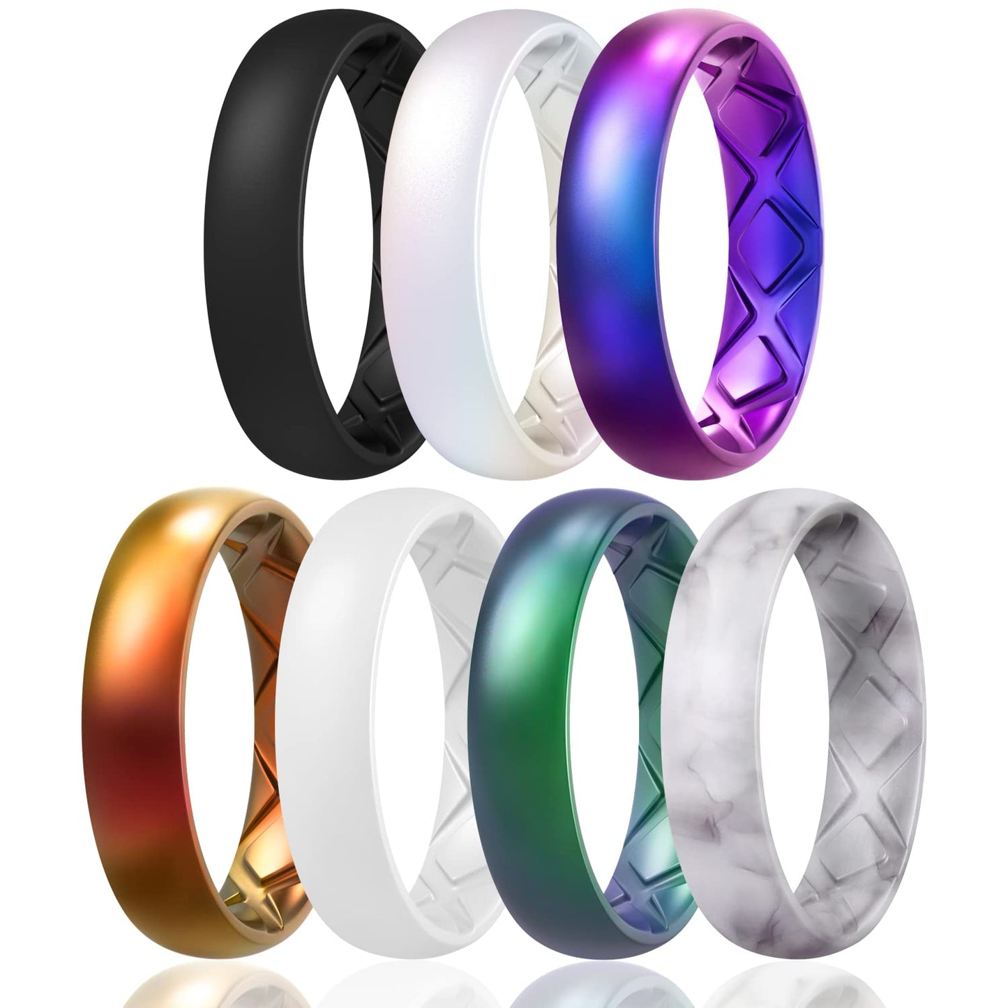 Egnaro Women's Engagement Rings, Silicone Inner Arc Ergonomic Breathable Design with half sizes, Rubber Wedding Band Rings，5.5mm Wide-2mm Thick