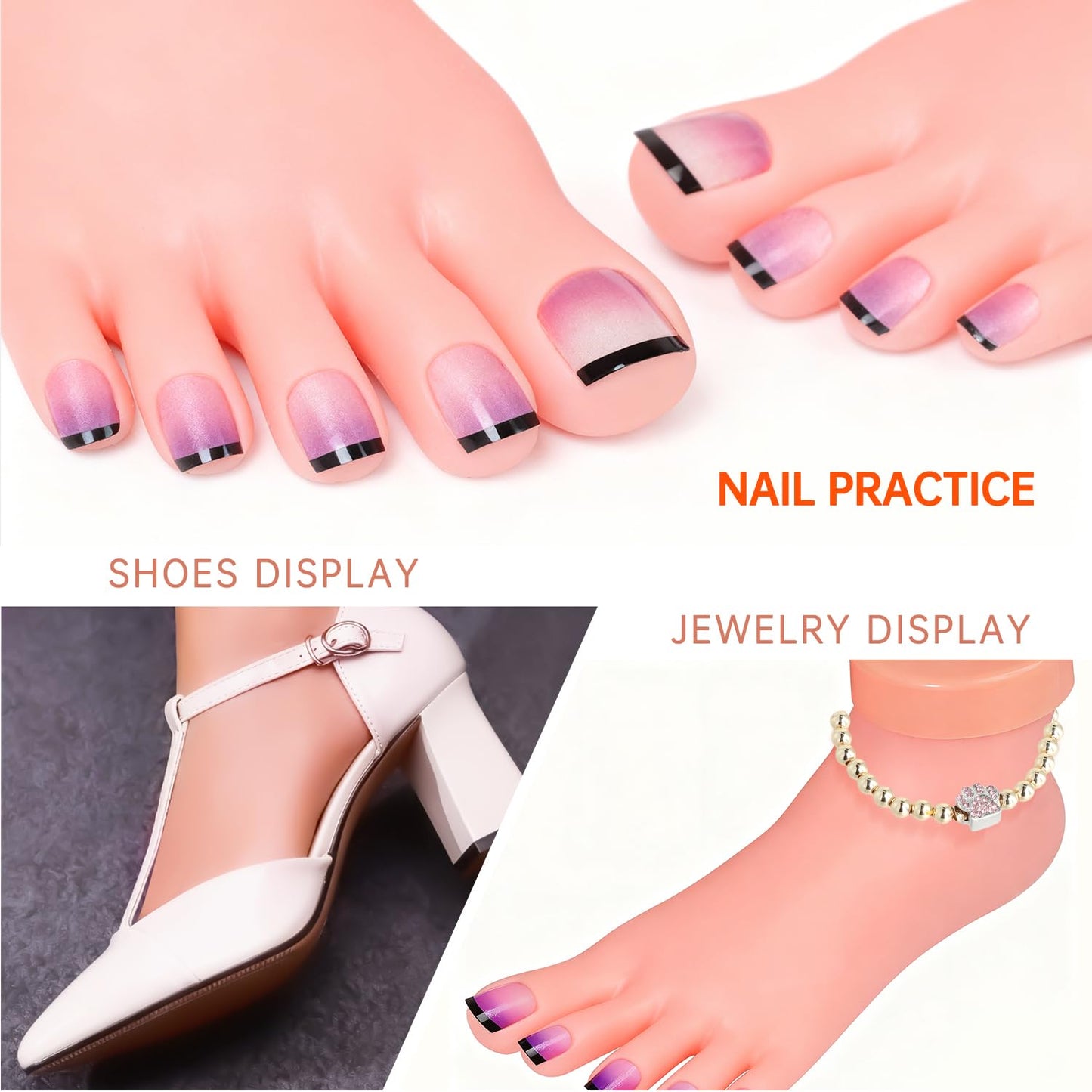 krofaue Practice Fake Foot Model 1 Pair Flexible Soft Silicone Prosthetic Manicure Tool for Nail Tips Art Training
