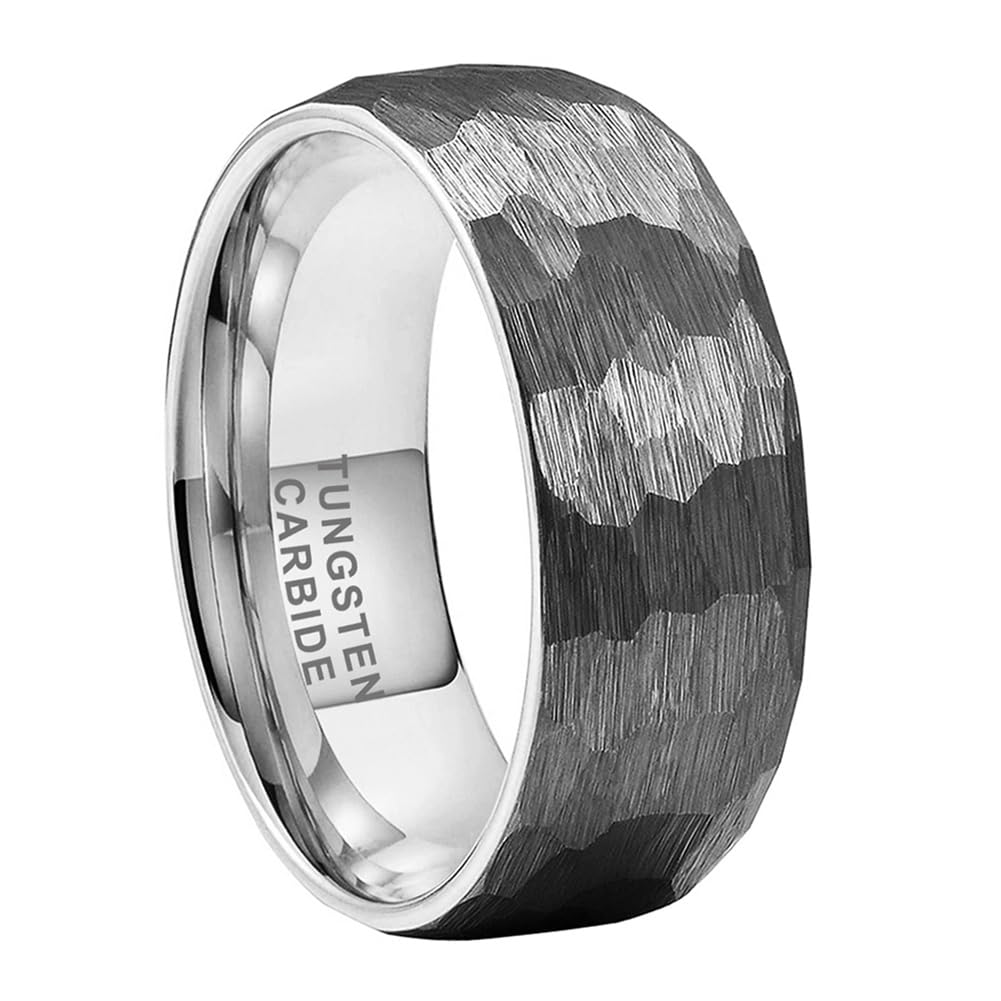 TUTISS 8mm Hammered Tungsten Rings for Men Women Fashion Engagement Wedding Bands Domed Matte Finish Comfort Fit Size 7
