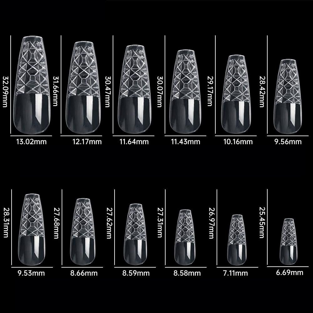 Chunmeng 120 Pcs Glitter Coffin Press On Nails, Clear Lace Mesh Design Long Acrylic Fake Nails, Gradient French False Nail Tips, Reusable Gel Stick On Nails For Women DIY Manicure Salon Nail Art