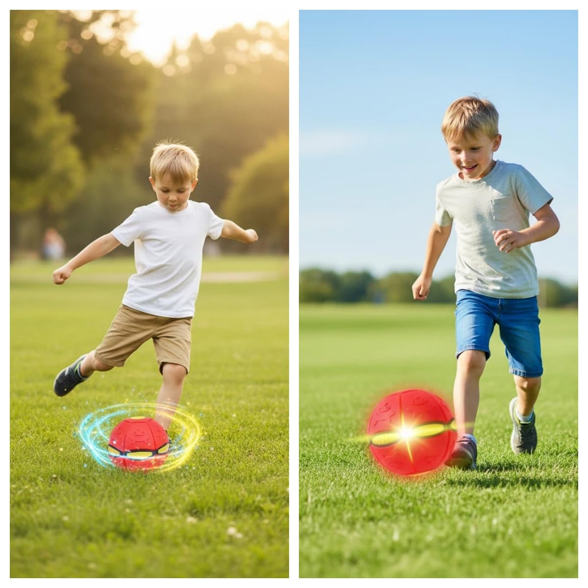LETIAFINE 2pcs Magic Bouncing Ball 6-Lights, Pop up Ball, Dual Magic Flying Saucer Transforming Design, Interactive Bouncy Balls