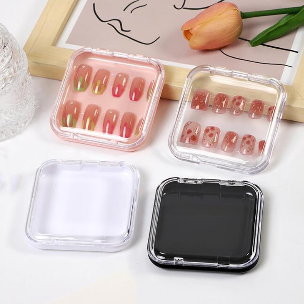 Snadulor 10 Pcs Transparent Press On Nail Storage Box,Fake Nail Display Storage Box for False Nails Home Nail Salon Supplies
