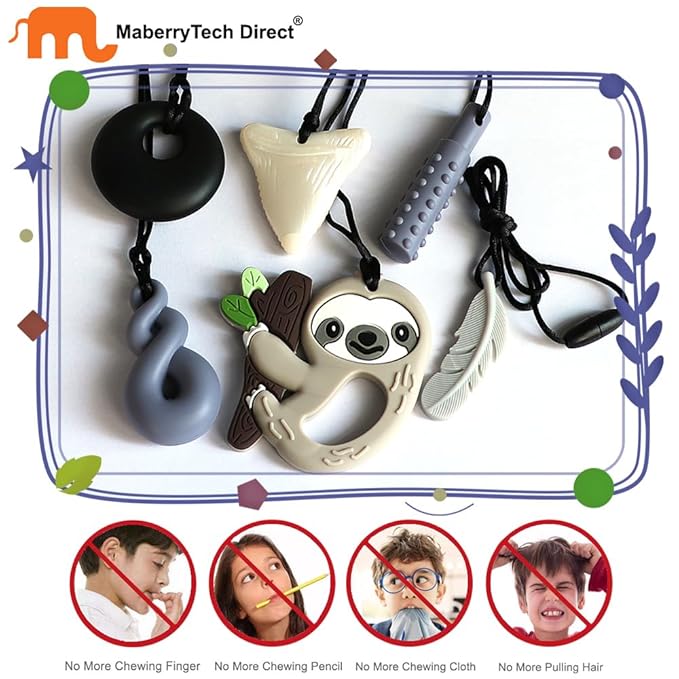 Chew Necklace for Sensory Kids, 6 Pack Silicone Chewing Necklace for Kids Boys Girls with ADHD Autism, Anxiety, Sensory Chew Toys for Autistic Children and Adults Reduce Chewing Fidgeting