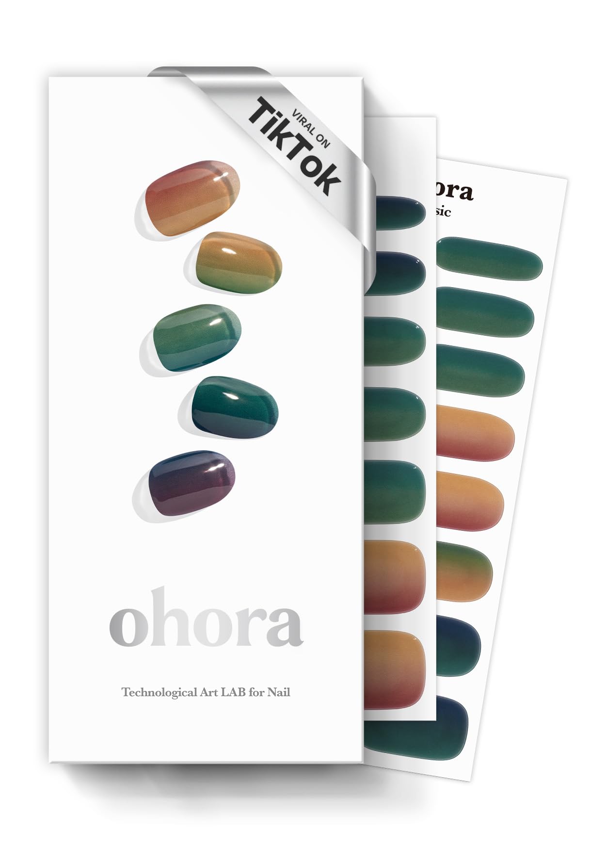 ohora Semi Cured Gel Nail Strips (N Autumn Ombre) - Green/Brown, Works with Any UV/LED Lamps, Salon-Quality, Long Lasting, Easy to Apply & Remove - Includes 2 Prep Pads, Nail File & Wooden Stick