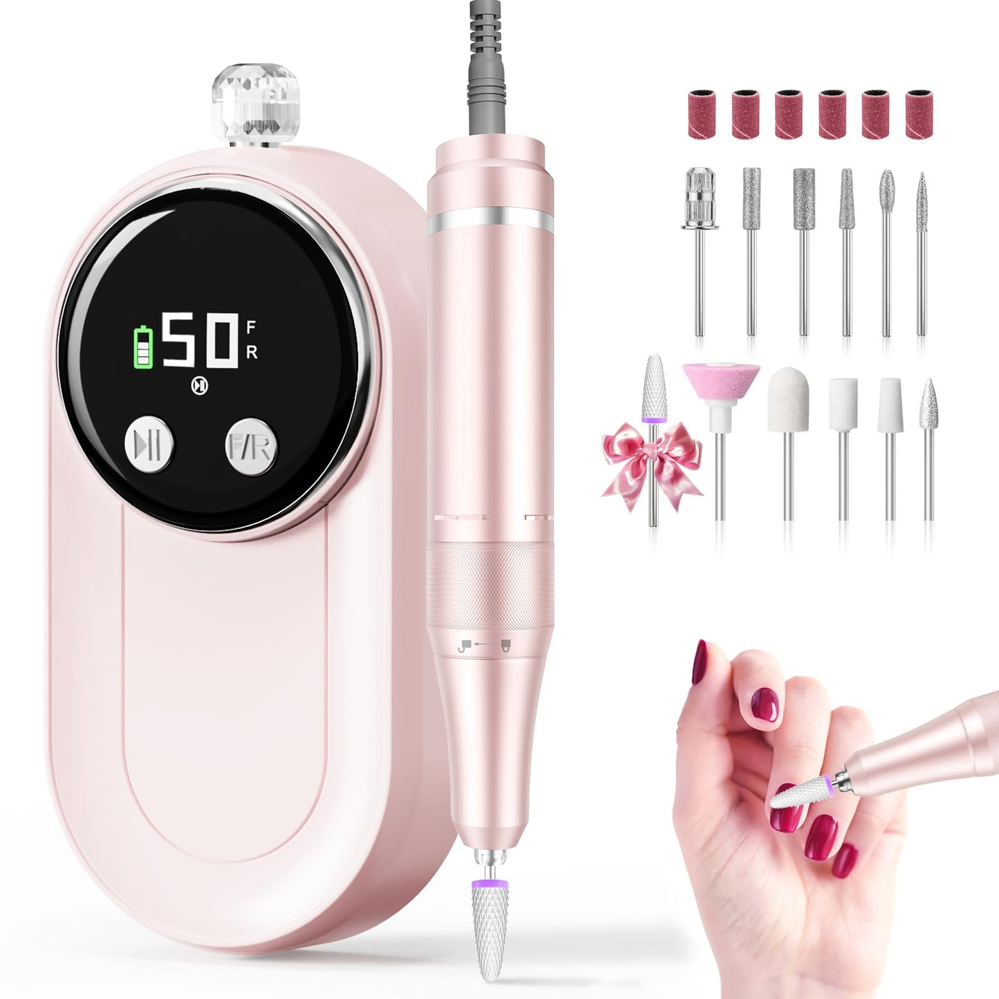 FLORAVIC High Speed Nail Drill for Acrylic Removal, 50,000 RPM Pro E-File with LCD, Bits Kit & Anti Slip Pad, MG101L Quick Gel Removal, Precise Shaping, Portable for Nail Art Practice & Salon Use