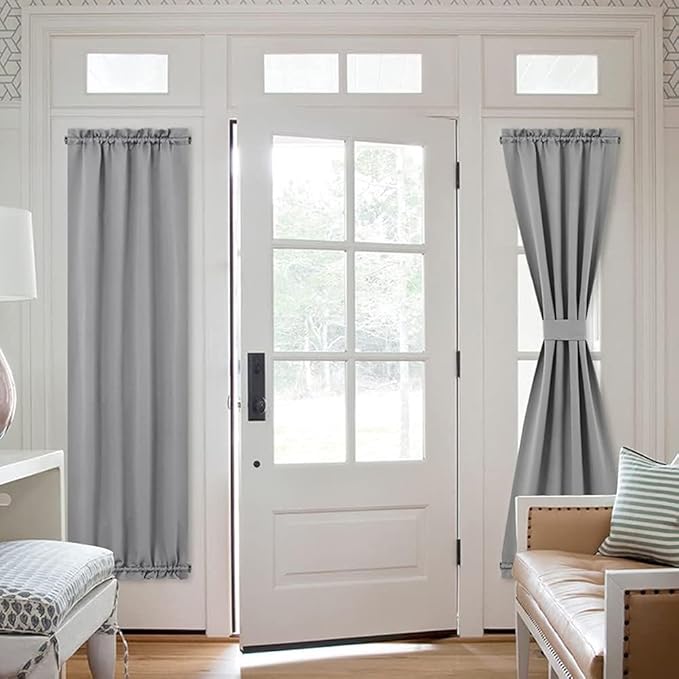 NICETOWN French Door Curtain Panel - Thermal Insulated Energy Efficient Patio Door Shades Rod Pocket Room Darkening Blind (25W by 72L inches, Silver Grey, Single Panel)