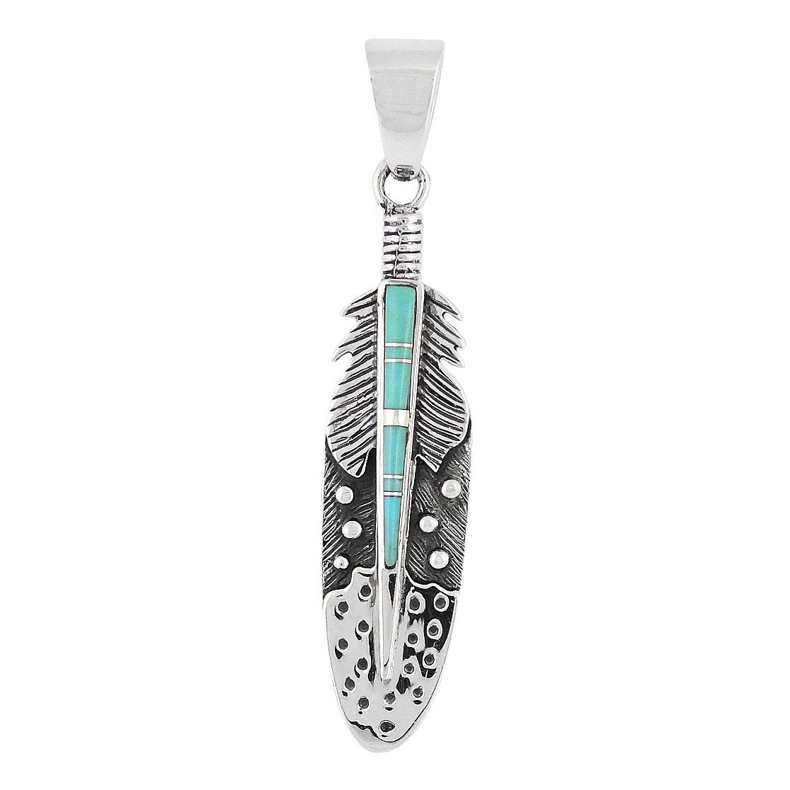 925 Sterling Silver Gemstone & Turquoise Feather Necklace (Pendant & 24" Chain) (Turquoise)