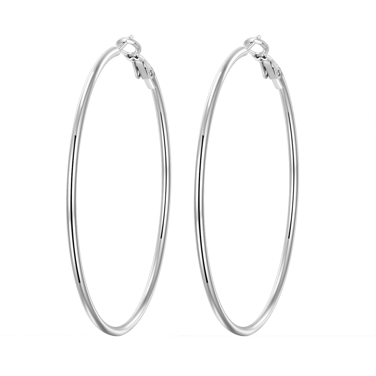 PICKBEAU Silver Dangle Hoop Earrings for Women, 14K White Gold Plated Stainless Steel Earrings Drop Hypoallergenic Hoops Earrings(60mm)